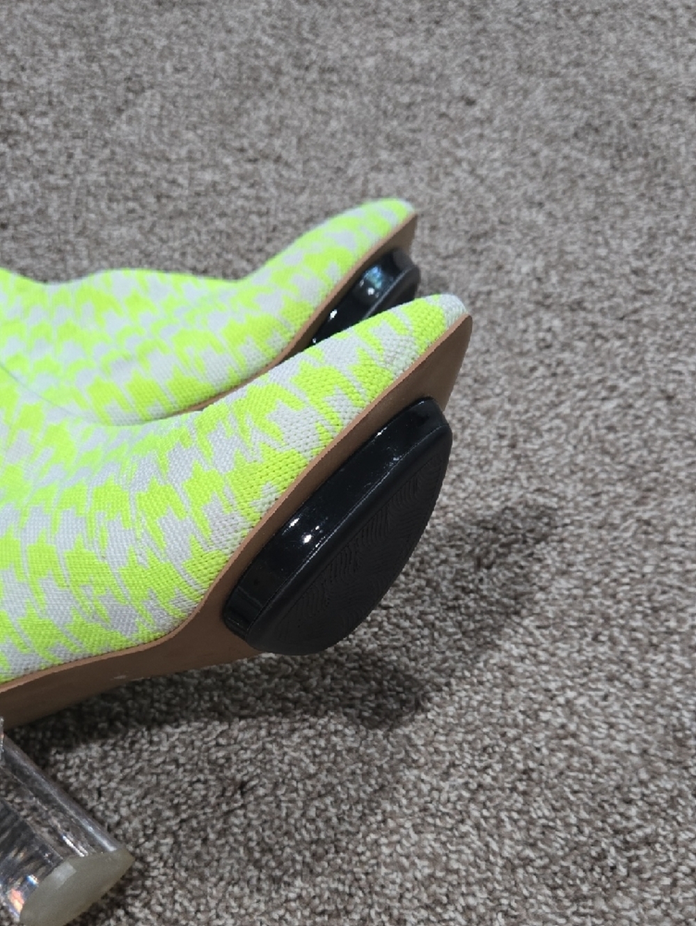 Beautiisoles Neon Yellow Ankle Boots with Clear Block Heel Size 7.5 - Picture 6 of 6